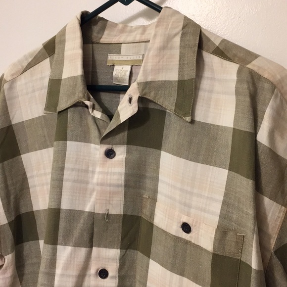 Perry Ellis Green and Off White Checked Shirt - Picture 1 of 4